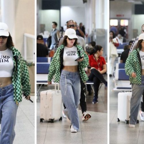 Jade Picon deixa barriga sarada à mostra em aeroporto