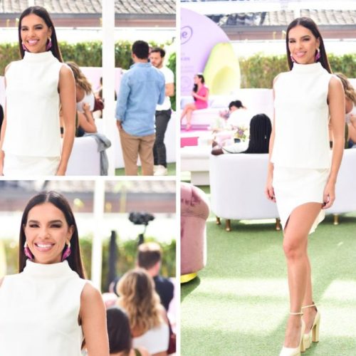 Mariana Rios deixa as pernas à mostra em evento de beleza